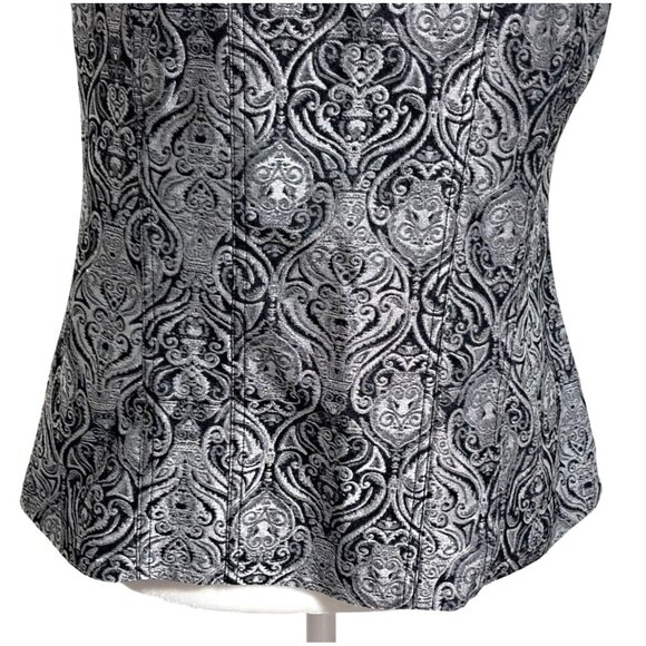 Y2K White House Black Market Whimsigoth Silver & Black Lace Trim Tank Top Corset - Picture 5 of 8